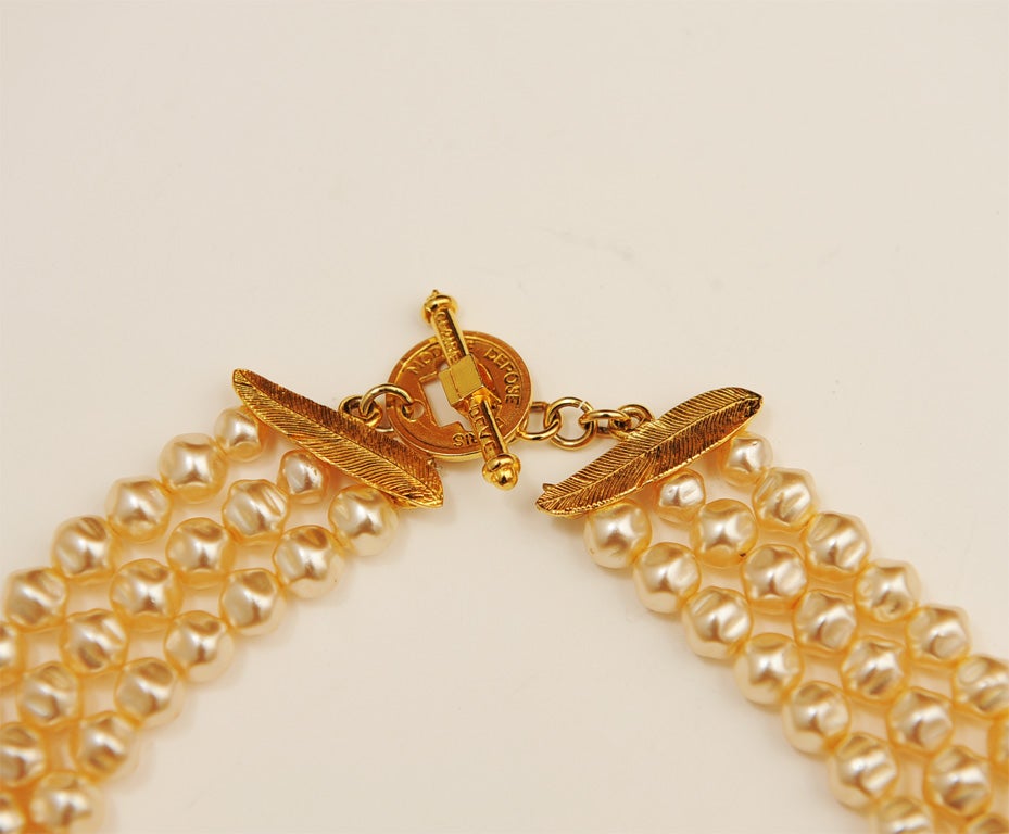 Women's CLAIRE DEVE PARIS SIGNED FAUX PEARL AND GOLD GILT NECKLACE