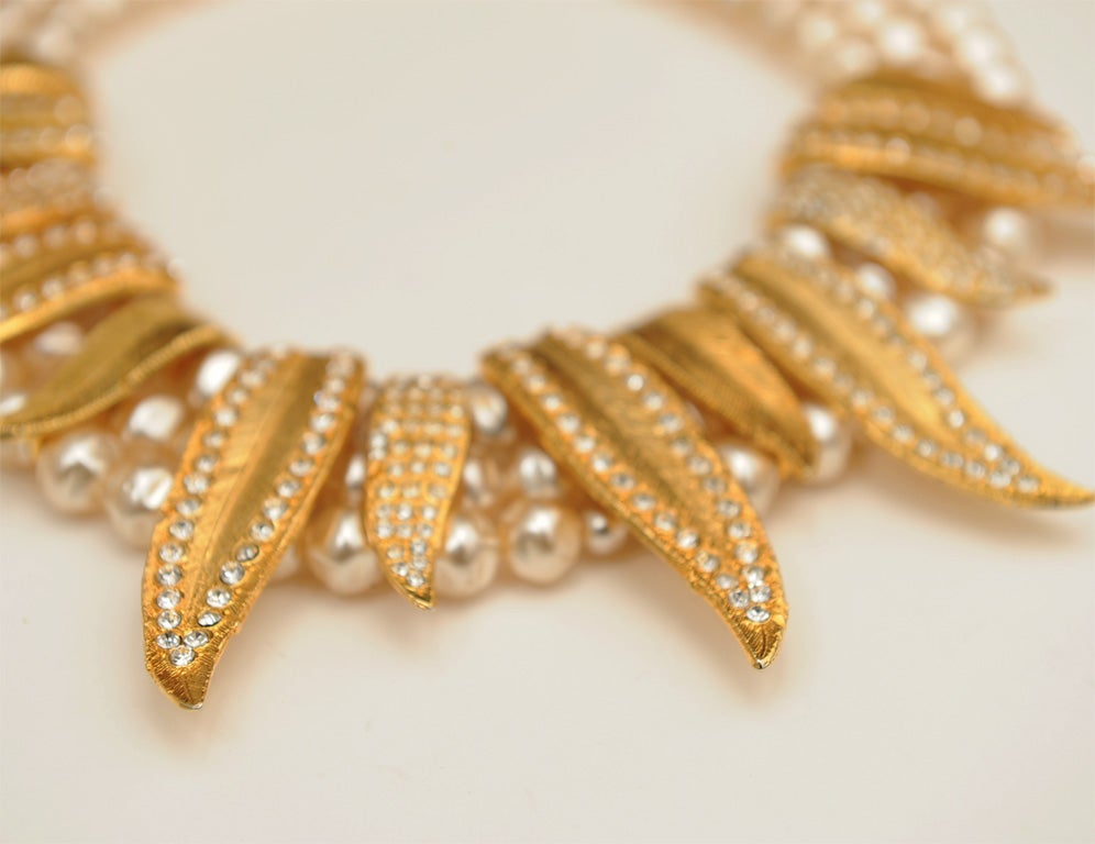 CLAIRE DEVE PARIS SIGNED FAUX PEARL AND GOLD GILT NECKLACE 1