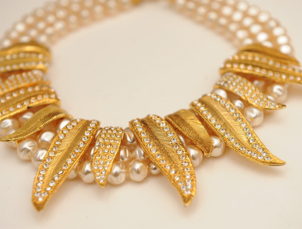 CLAIRE DEVE PARIS SIGNED FAUX PEARL AND GOLD GILT NECKLACE 2