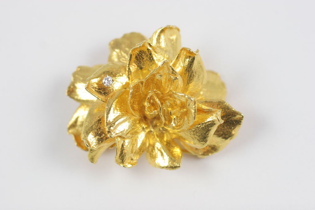 Beautiful Sandra Yunis Gold Flower Earring and Brooch Set 3