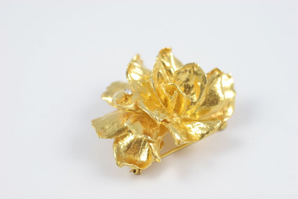 Beautiful Sandra Yunis Gold Flower Earring and Brooch Set 4