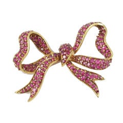 Vintage Charming Ruby and Gold Bow Brooch