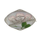 Unusual Austrian Glass and Platinum Brooch with Flower Blossoms