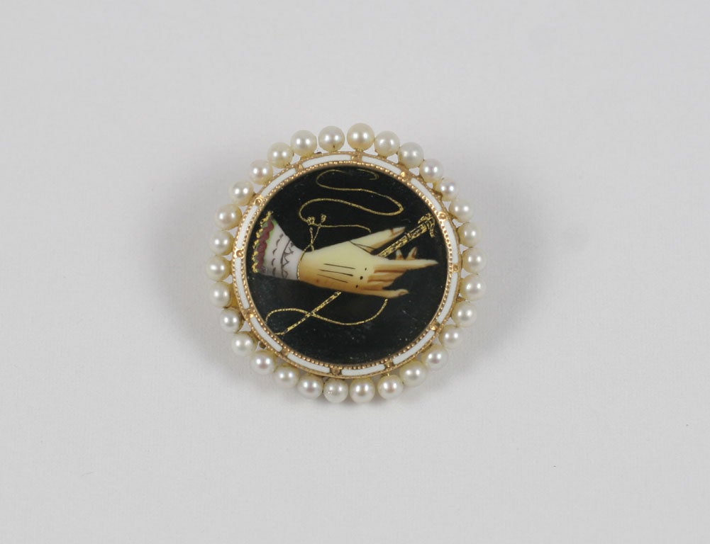 Victorian Enamel Brooch Adorned with Pearls