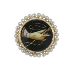 Victorian Enamel Brooch Adorned with Pearls