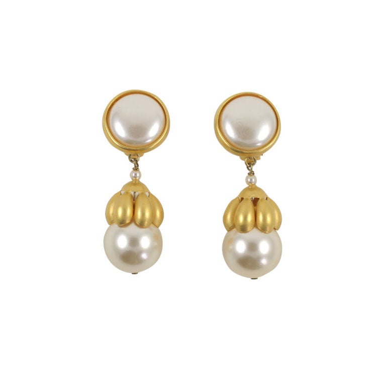 Pair of "Gold" Paco Rabanne "Pearl" Earrings, Costume Jewelry