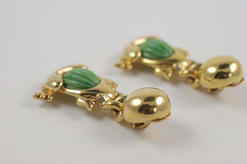 Valentino Goldtone Frog Earrings In Excellent Condition In Stamford, CT