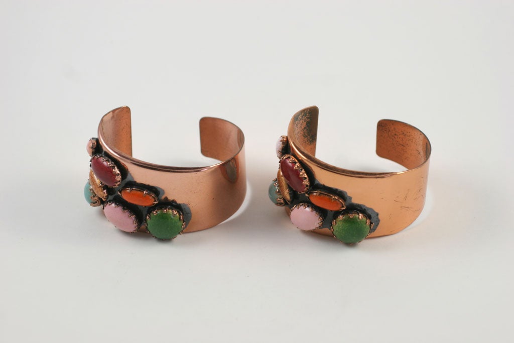 Matching Matisse copper cuffs with multi color cabochons.<br />
Interior dimensions: 2.25