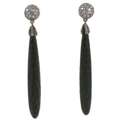 Crocodile Patterned Ebony and Diamond Earrings