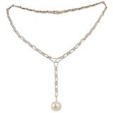 18K White Gold Diamond And South Sea Cultured Pearl Necklace