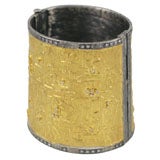 Wide 24KT Gold & Silver Bangle Bracelet, 1.65 CTS