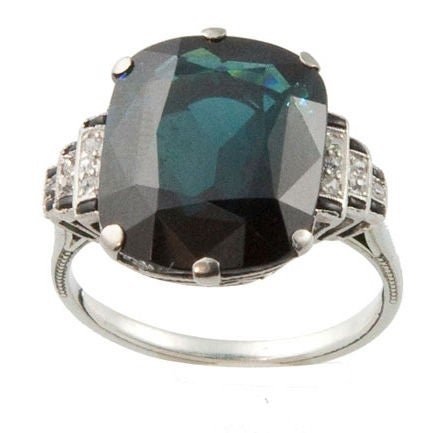 Cushion cut blue Tourmaline ring.