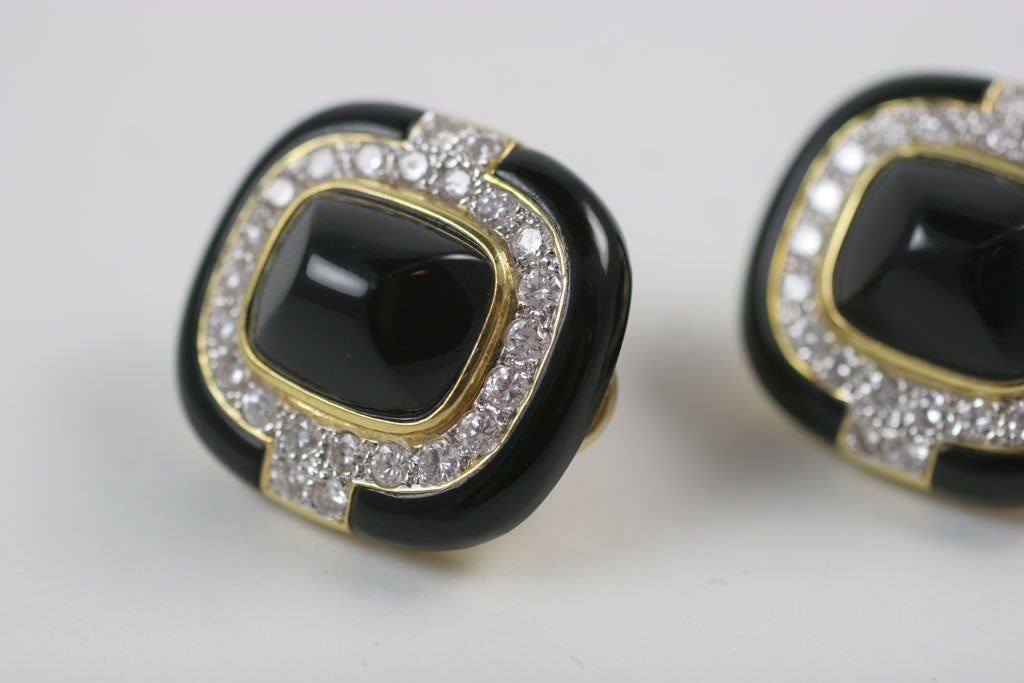 Ultra Chic Black Enamel Onynx & Diamond Earrings 2