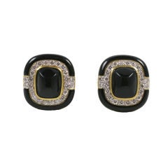 Ultra Chic Black Enamel Onynx & Diamond Earrings