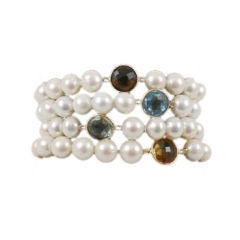 stretch pearl bracelets with mulit  colored semi precious stones