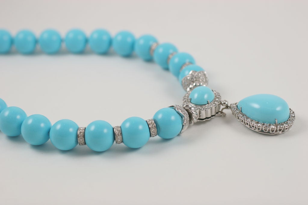 Collier de turquoises et diamants 18 carats en vente 4