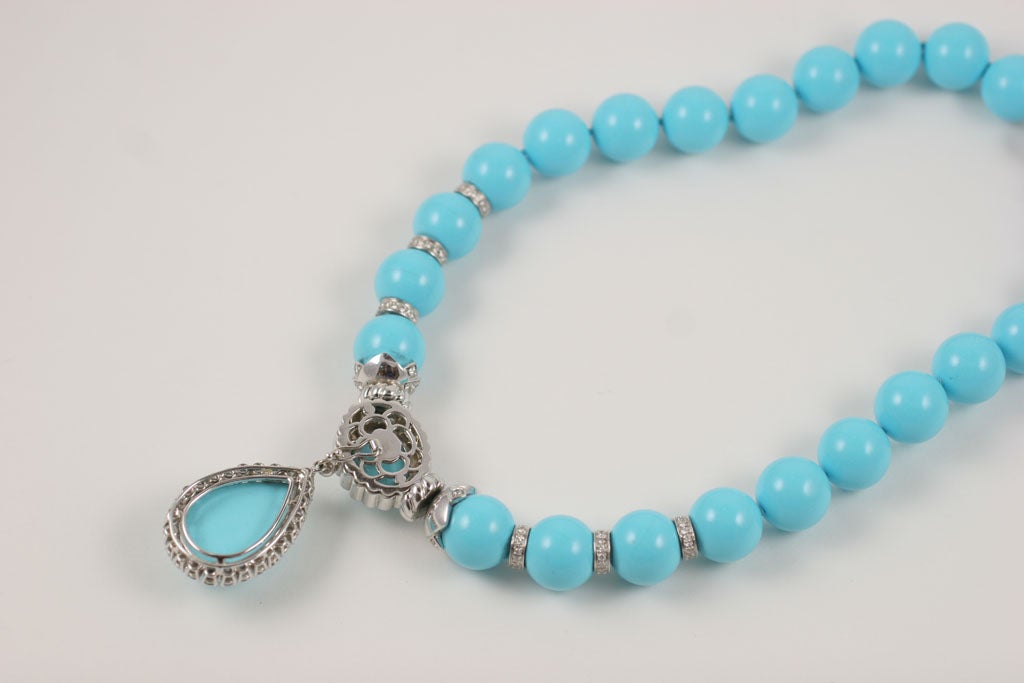 Collier de turquoises et diamants 18 carats en vente 5