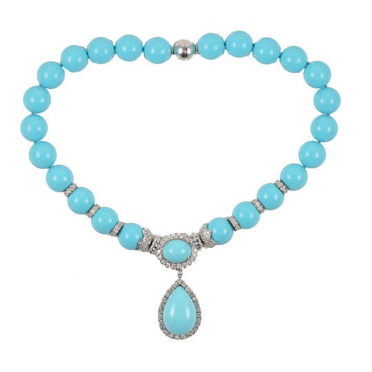 18k turquoise and diamond necklace For Sale