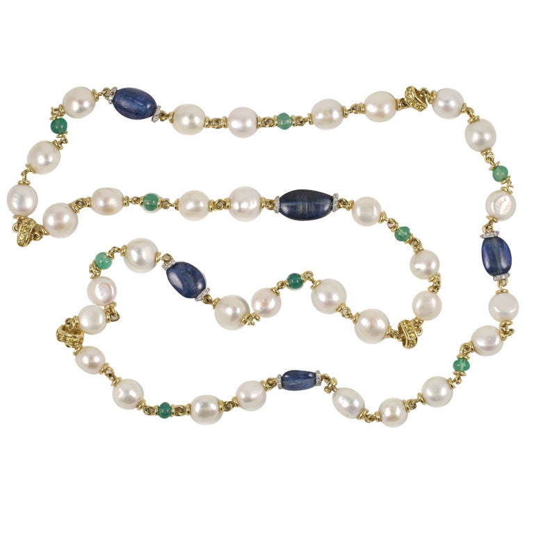 long multi colored stone and pearl necklace