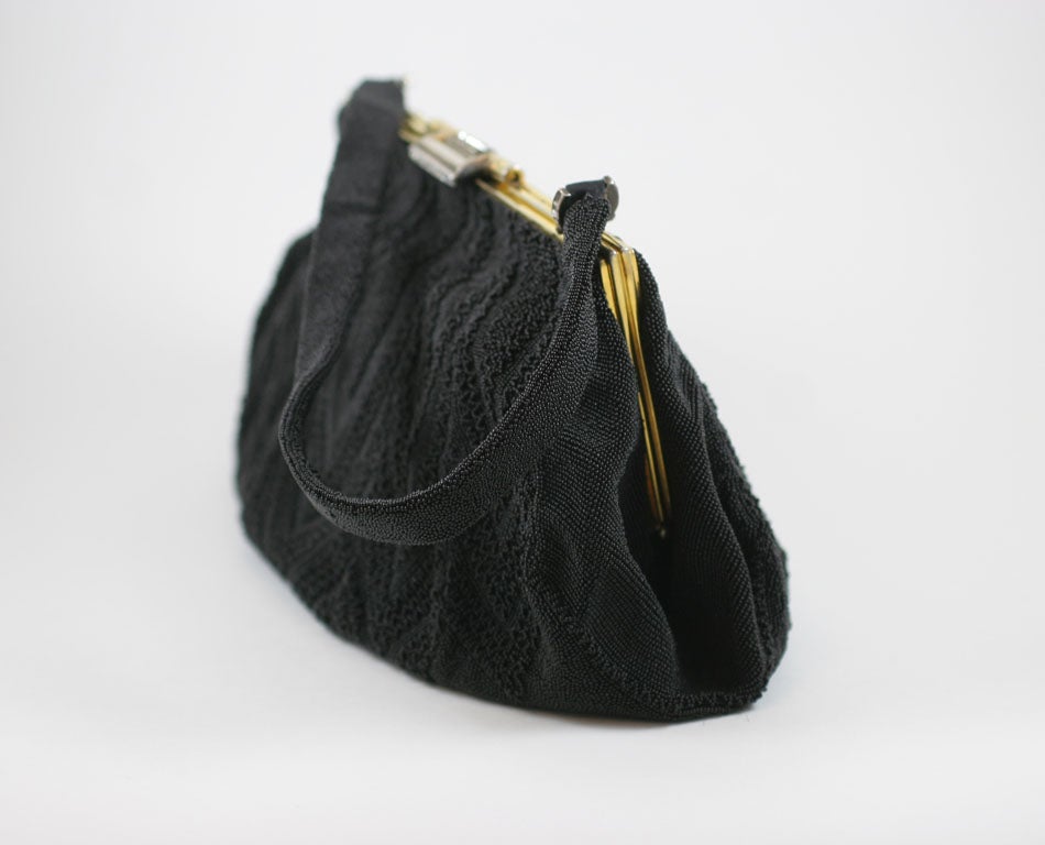 Black French Micro Beaded Art Deco Evening Bag