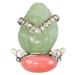 Carved Jade Buddha Brooch by Iradj Moini