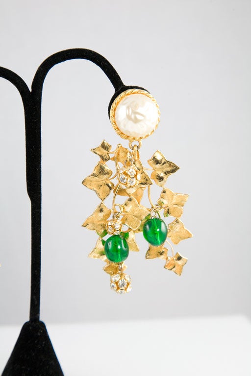 Philippe Ferrandis Pearl and Poured Glass Chandelier Earrings In Excellent Condition In Palm Desert, CA