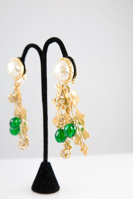 Philippe Ferrandis Pearl and Poured Glass Chandelier Earrings 1