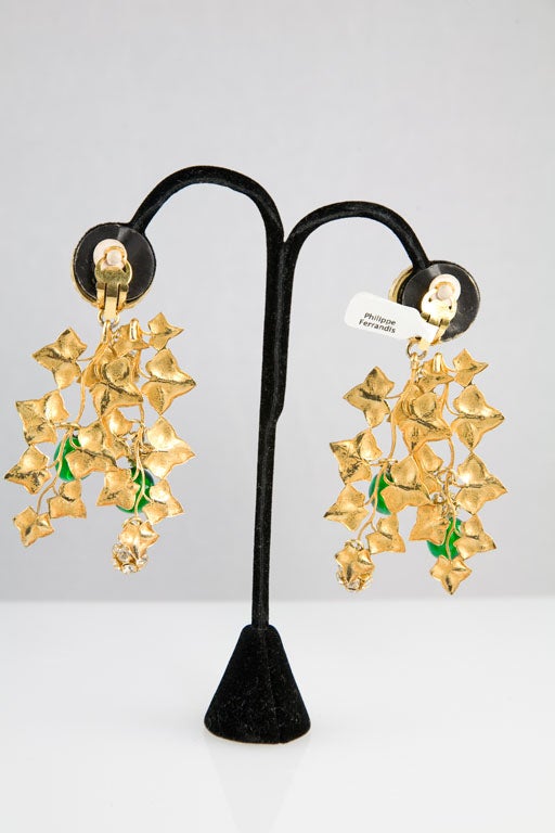 Philippe Ferrandis Pearl and Poured Glass Chandelier Earrings 2