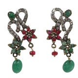 Vermeil  Ruby and Emreald Earrings with Green Onyx Drops