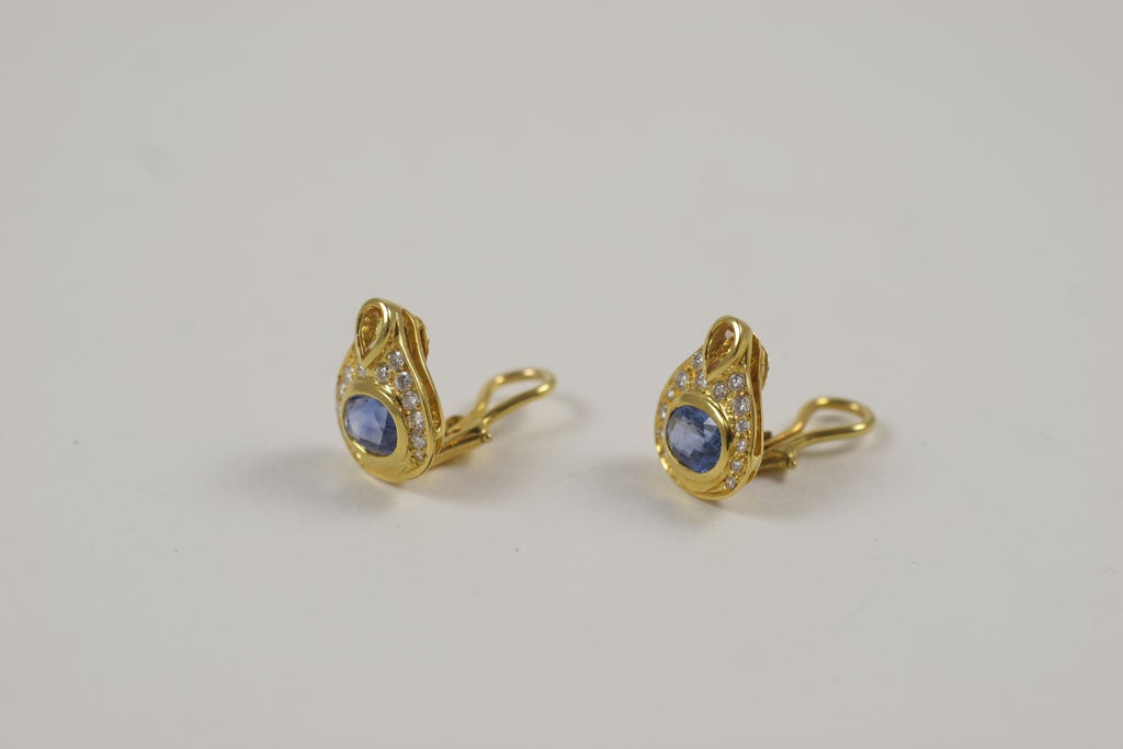 Women's 14Kt Yellow Gold,  Diamond & Colored Sapphire Earrings