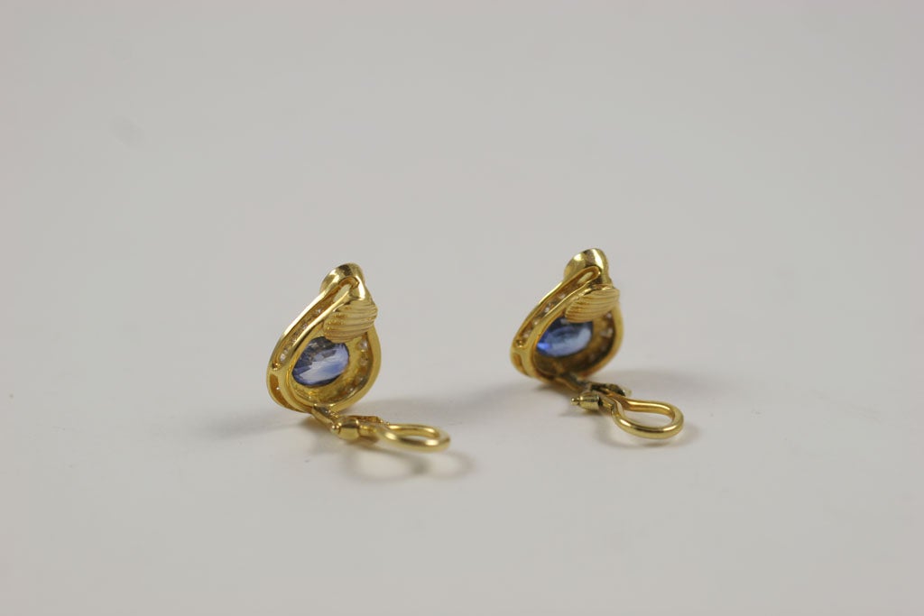 14Kt Yellow Gold,  Diamond & Colored Sapphire Earrings 1
