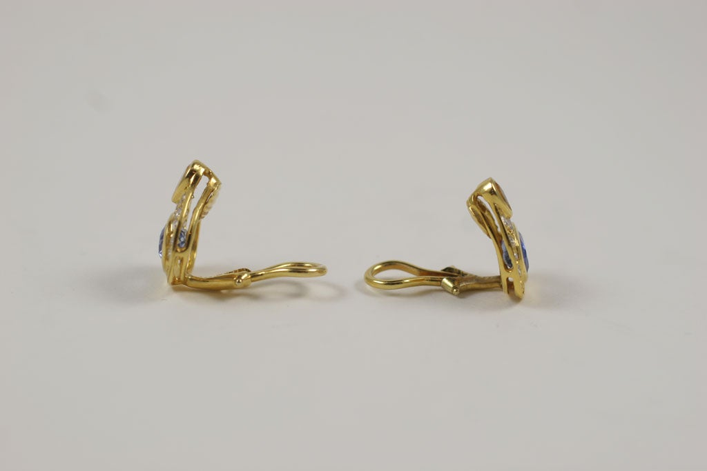 14Kt Yellow Gold,  Diamond & Colored Sapphire Earrings 2