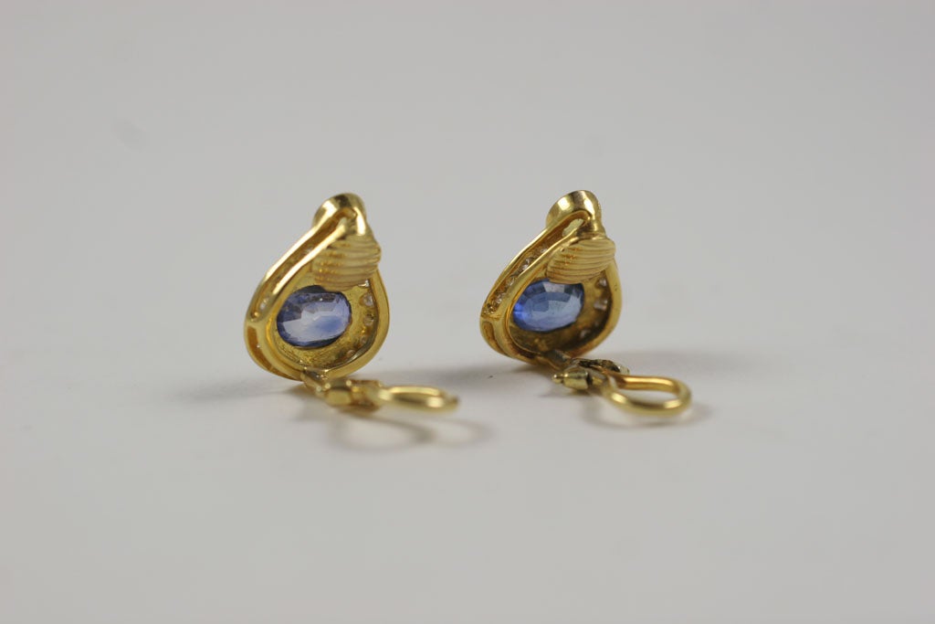 14Kt Yellow Gold,  Diamond & Colored Sapphire Earrings 3
