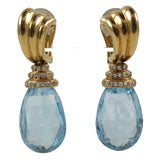 Aquamarine, Diamond & 18kt Yellow Gold Drop Earrings
