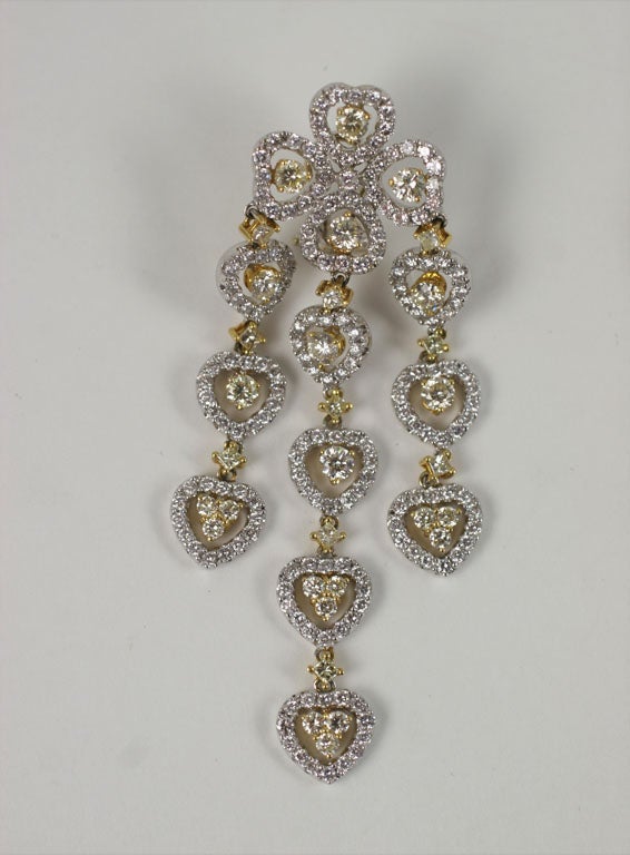 Women's 18 K Yellow and White Diamond  Wide Chandelier Earrings For Sale