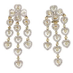 18 K Yellow and White Diamond  Wide Chandelier Earrings