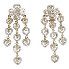 Diamants jaunes et blancs 18 carats  Boucles d'oreilles lustre larges