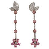 18 K White Gold Diamond and  Pink sapphire Earrings