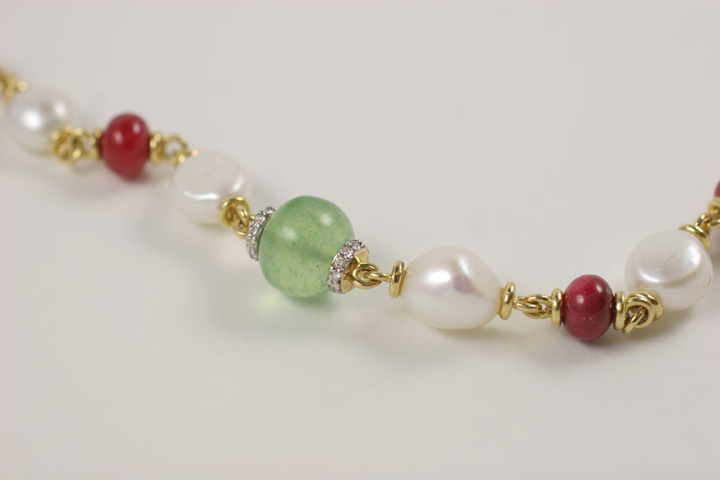 18 k colored stone, pearl and diamond necklace 1