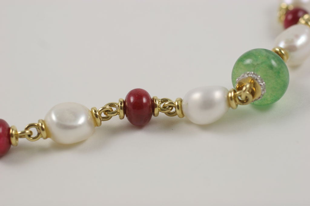 18 k colored stone, pearl and diamond necklace 2