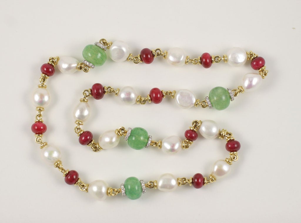 18 k colored stone, pearl and diamond necklace 5