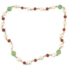 18 k colored stone, pearl and diamond necklace