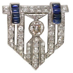 Art Deco Diamond & Sapphire Brooch, 3 Carats, Platinum