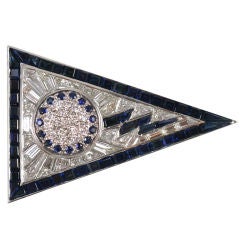 Striking 1920's Sapphire & Diamond Brooch, 5 Carats