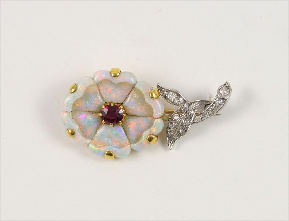 Edwardian Opal Flower Brooch