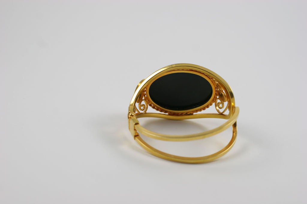Women's Goldtone Cuff Bracelet with Large Black Stone, Costume Jewelry