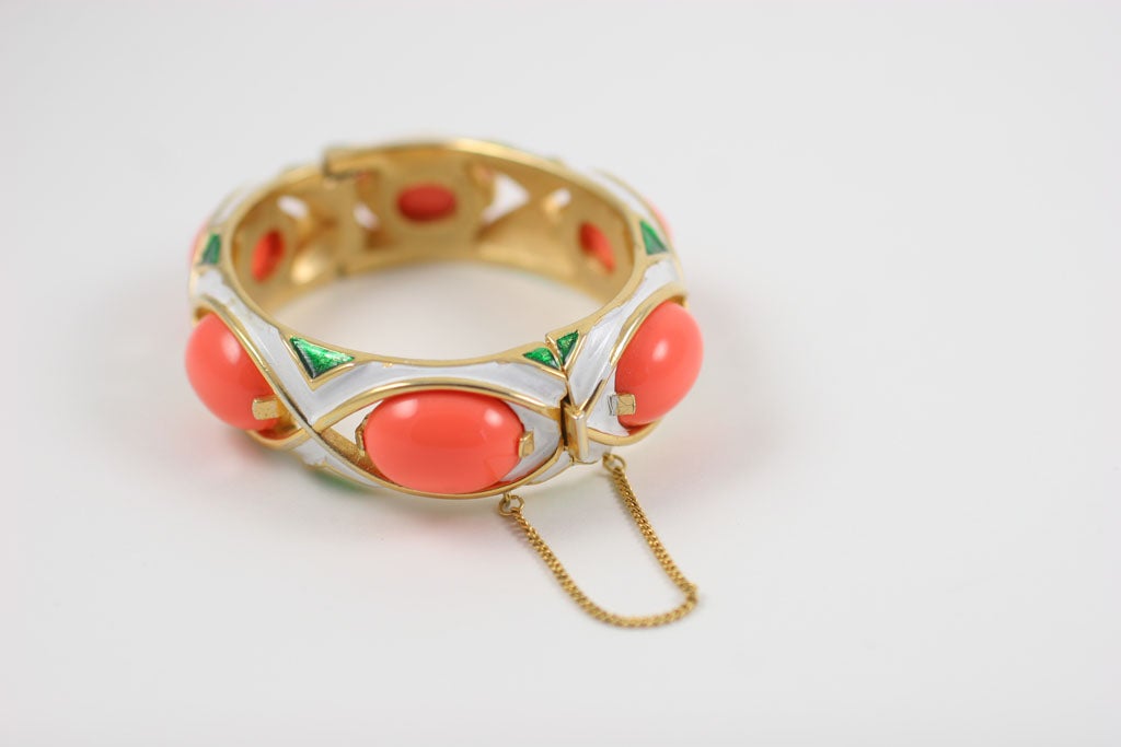 Crown Trifari Coral and Enamel Bracelet, Costume Jewelry 3