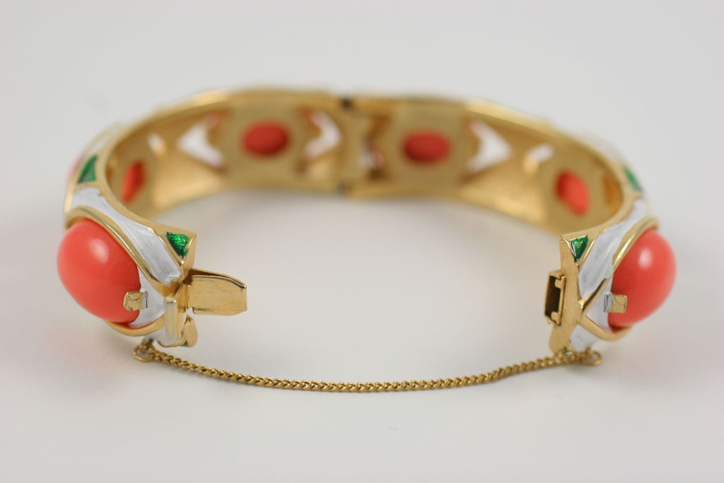 Crown Trifari Coral and Enamel Bracelet, Costume Jewelry 4