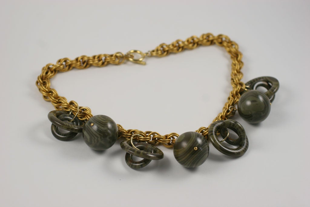 Chunky Goldtone Necklace with Large Dangles, Costume Jewelry For Sale