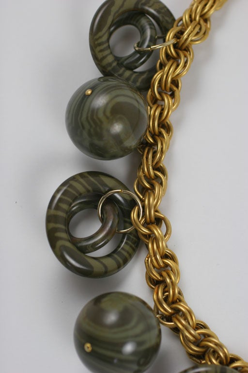 Chunky Goldtone Necklace with Large Dangles, Costume Jewelry For Sale